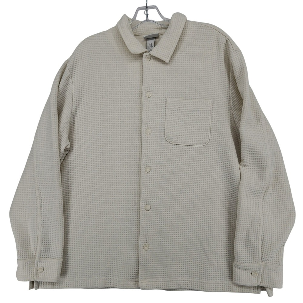 H&M XXL Beige Waffle Knit Button Up Shacket Shirt Jacket Oversized Neutral Cozy
